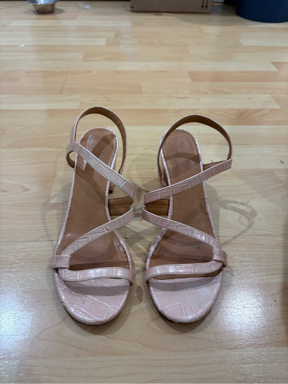 Sezane Croc-Embossed Strappy Sandals in Blush Pink